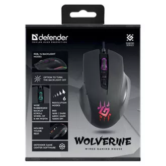 Mouse cu fir Defender Wolverine GM-700L RGB, negru, 12800 DPI