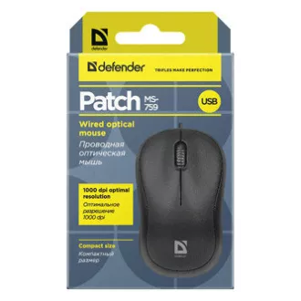 Mouse cu fir Defender Patch MS-759, negru, 1000DPI Mouse cu fir Defender Patch MS-759, negru, 1000DPI