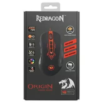 Mouse USB cu fir Redragon Origin, negru-roșu, 4000DPI