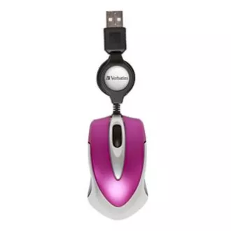 Mouse cu fir, Verbatim Go Mini 49021, roz, optic, 1000 DPI