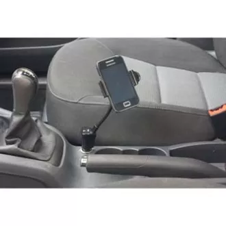 Suport pentru telefon mobil, PDA, Logo GPS articulat, pentru masina, latime reglabila, negru, plastic, cu adaptor USB 1.5 A, negru, mobil
