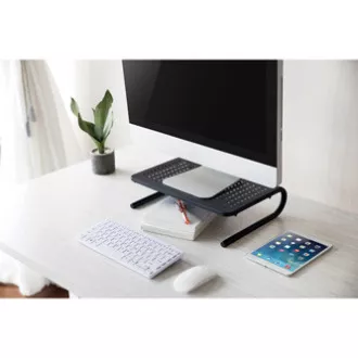 Piedestal sub monitor, spațiu pentru tastatură, negru, oțel-plastic, capacitate de încărcare 20 kg, Powerton, ergo Piedestal sub monitor, spațiu pentru tastatură, negru, oțel-plastic, capacitate de încărcare 20 kg, Powerton, ergo