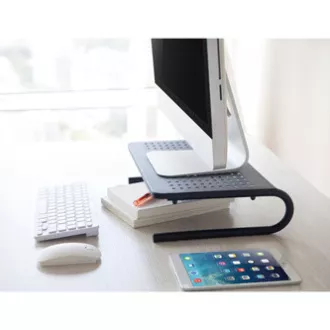 Piedestal sub monitor, spațiu pentru tastatură, negru, oțel-plastic, capacitate de încărcare 20 kg, Powerton, ergo Piedestal sub monitor, spațiu pentru tastatură, negru, oțel-plastic, capacitate de încărcare 20 kg, Powerton, ergo