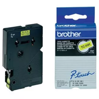 Bandă originală pentru imprimantă de etichete Brother, Brother, TC-691, imprimare neagră/suport galben, laminată, 7,7 m, 9 mm