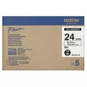 Bandă originală pentru imprimantă de etichete Brother, Brother, HGE-651, imprimare neagră/fond galben, 8m, 24mm, 5 bucăți într-un pachet, preț per pachet