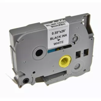 Bandă adezivă pentru etichete compatibilă G&G, pentru Brother, TZE-221, imprimare neagră/bază albă, laminată, 8m, 9mm