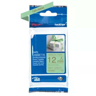 Bandă originală pentru imprimantă de etichete Brother, Brother, TZE-RM34, imprimeu auriu/fond verde, textil, 4m, 12mm