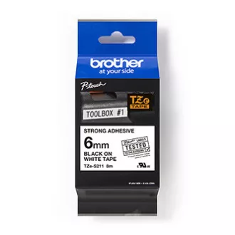Bandă originală pentru imprimantă de etichete Brother, Brother, TZE-S211, imprimare neagră/fond alb, laminată, 8m, 6mm, extrem de adezivă