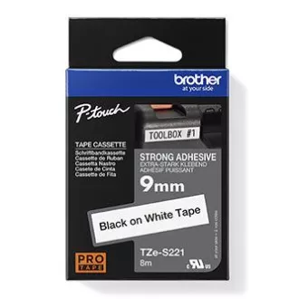Bandă originală pentru imprimantă de etichete Brother, Brother, TZE-S221, imprimare neagră/fond alb, laminată, 8m, 9mm, extrem de adezivă