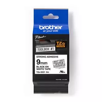 Bandă originală pentru imprimantă de etichete Brother, Brother, TZE-S221, imprimare neagră/fond alb, laminată, 8m, 9mm, extrem de adezivă