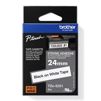 Bandă originală pentru imprimantă de etichete Brother, Brother, TZE-S251, imprimare neagră/fond alb, laminată, 8m, 24mm, extrem de adezivă
