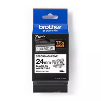 Bandă originală pentru imprimantă de etichete Brother, Brother, TZE-S251, imprimare neagră/fond alb, laminată, 8m, 24mm, extrem de adezivă