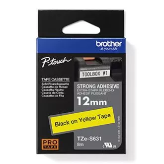 Bandă originală pentru imprimantă de etichete Brother, Brother, TZE-S631, imprimare neagră/suport galben, laminată, 8m, 12mm, extrem de adezivă