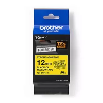Bandă originală pentru imprimantă de etichete Brother, Brother, TZE-S631, imprimare neagră/suport galben, laminată, 8m, 12mm, extrem de adezivă
