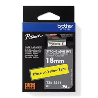Bandă originală pentru imprimantă de etichete Brother, Brother, TZE-S641, imprimare neagră/suport galben, laminată, 8m, 18mm, extrem de adezivă