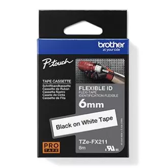 Bandă originală pentru imprimantă de etichete Brother, Brother, TZE-FX211, imprimare neagră/fond alb, laminată, 8m, 6mm, flexibilă