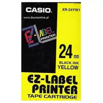 Bandă Casio originală pentru imprimantă de etichete, Casio, XR-24YW1, imprimare neagră/suport galben, nelaminată, 8m, 24mm