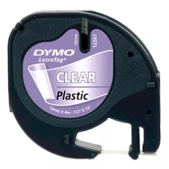 Bandă Dymo originală pentru imprimantă de etichete, Dymo, 12267, S0721530, imprimare neagră/bază transparentă, 4m, 12mm, bandă de plastic LetraTag