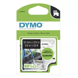 Bandă Dymo originală pentru imprimantă de etichete, Dymo, 16957, S0718040, imprimare neagră/fond alb, 3,5 m, 12 mm, D1 special - flexibil