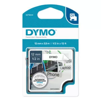 Bandă Dymo originală pentru imprimantă de etichete, Dymo, 16957, S0718040, imprimare neagră/fond alb, 3,5 m, 12 mm, D1 special - flexibil