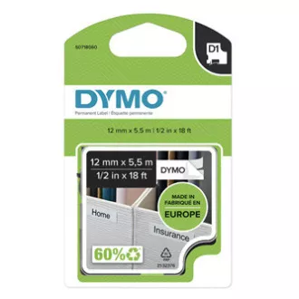 Bandă Dymo originală pentru imprimantă de etichete, Dymo, 16959, S0718060, imprimare neagră/fond alb, 5,5 m, 12 mm, D1, specială - permanentă