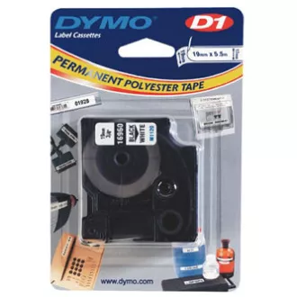 Bandă Dymo originală pentru imprimantă de etichete, Dymo, 16960, S0718070, imprimare neagră/fond alb, 5,5 m, 19 mm, D1, specială - permanentă