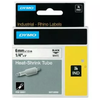 Bandă Dymo originală pentru imprimantă de etichete, Dymo, 18051, S0718260, imprimare neagră/fond alb, 1,5 m, 6 mm, folie termocontractibilă RHINO