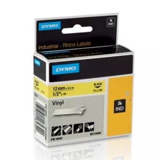 Bandă Dymo originală pentru imprimantă de etichete, Dymo, 18432, S0718450, imprimare neagră/suport galben, 5,5 m, 12 mm, RHINO vinil profi D1