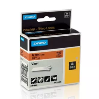 Bandă Dymo originală pentru imprimantă de etichete, Dymo, 18435, S0718490, imprimare neagră/fond portocaliu, 5,5 m, 12 mm, RHINO vinil profi D1