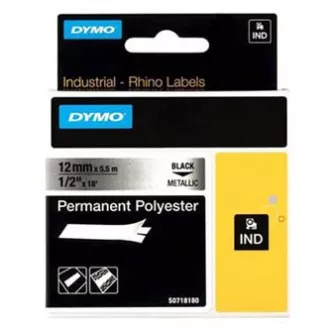 Bandă Dymo originală pentru imprimantă de etichete, Dymo, 18486, imprimare neagră/bază metalică, 5,5 m, 12 mm, poliester permanent RHINO D Bandă Dymo originală pentru imprimantă de etichete, Dymo, 18486, imprimare neagră/bază metalică, 5,5 m, 12 mm, poliester permanent RHINO D