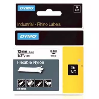 Bandă Dymo originală pentru imprimantă de etichete, Dymo, 18488, imprimare neagră/fond alb, 3,5 m, 12 mm, flexibilă din nailon RHINO