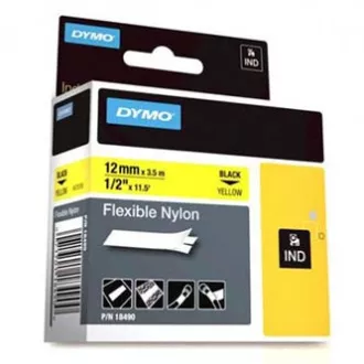 Bandă Dymo originală pentru imprimantă de etichete, Dymo, 18490, imprimare neagră/fond galben, 3,5 m, 12 mm, nailon flexibil RHINO