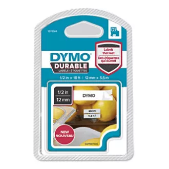 Bandă Dymo originală pentru imprimantă de etichete, Dymo, 1978364, imprimare neagră/fond alb, 5,5 m, 12 mm, D1, vinil permanent
