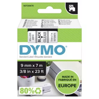 Panglică originală pentru imprimante de etichete Dymo, Dymo, 40910, S0720670, imprimare neagră/suport transparent, 7m, 9mm, D1