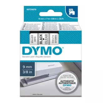 Panglică originală pentru imprimante de etichete Dymo, Dymo, 40910, S0720670, imprimare neagră/suport transparent, 7m, 9mm, D1