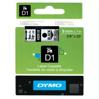 Panglică originală pentru imprimante de etichete Dymo, Dymo, 40910, S0720670, imprimare neagră/suport transparent, 7m, 9mm, D1