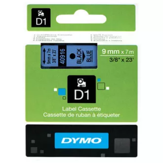 Bandă Dymo originală pentru imprimantă de etichete, Dymo, 40916, S0720710, imprimare neagră/fond albastru, 7m, 9mm, D1