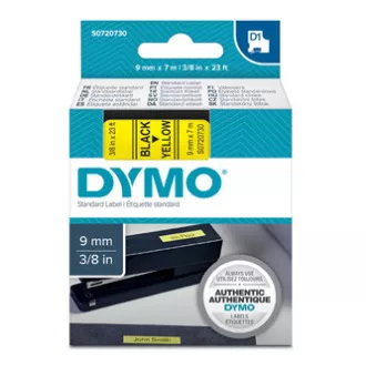 Bandă Dymo originală pentru imprimantă de etichete, Dymo, 40918, S0720730, imprimare neagră/bază galbenă, 7m, 9mm, D1