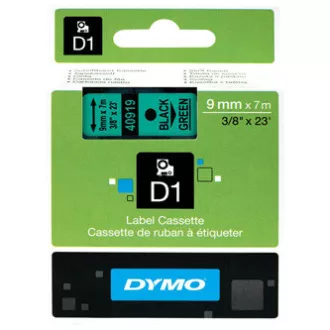 Bandă Dymo originală pentru imprimantă de etichete, Dymo, 40919, S0720740, imprimare neagră/fond verde, 7m, 9mm, D1