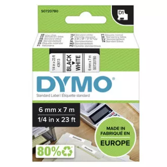 Bandă Dymo originală pentru imprimantă de etichete, Dymo, 43613, S0720780, imprimare neagră/fond alb, 7m, 6mm, D1