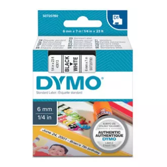 Bandă Dymo originală pentru imprimantă de etichete, Dymo, 43613, S0720780, imprimare neagră/fond alb, 7m, 6mm, D1