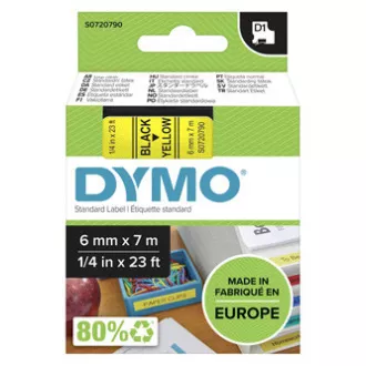Bandă Dymo originală pentru imprimantă de etichete, Dymo, 43618, S0720790, imprimare neagră/fond galben, 7m, 6mm, D1