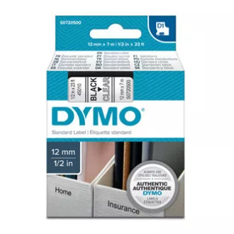 Bandă Dymo originală pentru imprimantă de etichete, Dymo, 45010, S0720500, imprimare neagră/bază transparentă, 7m, 12mm, D1