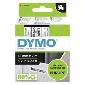Bandă Dymo originală pentru imprimantă de etichete, Dymo, 45013, S0720530, imprimare neagră/fond alb, 7m, 12mm, D1