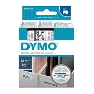 Bandă Dymo originală pentru imprimantă de etichete, Dymo, 45013, S0720530, imprimare neagră/fond alb, 7m, 12mm, D1