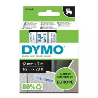 Bandă Dymo originală pentru imprimantă de etichete, Dymo, 45014, S0720540, imprimare albastră/fond alb, 7m, 12mm, D1