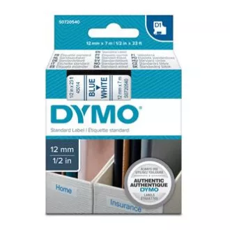Bandă Dymo originală pentru imprimantă de etichete, Dymo, 45014, S0720540, imprimare albastră/fond alb, 7m, 12mm, D1