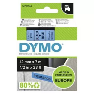 Bandă Dymo originală pentru imprimantă de etichete, Dymo, 45016, S0720560, imprimare neagră/fond albastru, 7m, 12mm, D1