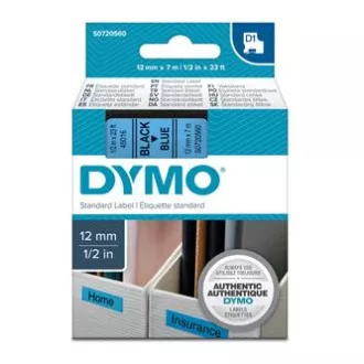 Bandă Dymo originală pentru imprimantă de etichete, Dymo, 45016, S0720560, imprimare neagră/fond albastru, 7m, 12mm, D1