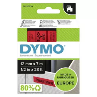 Bandă Dymo originală pentru imprimantă de etichete, Dymo, 45017, S0720570, imprimare neagră/fond roșu, 7m, 12mm, D1